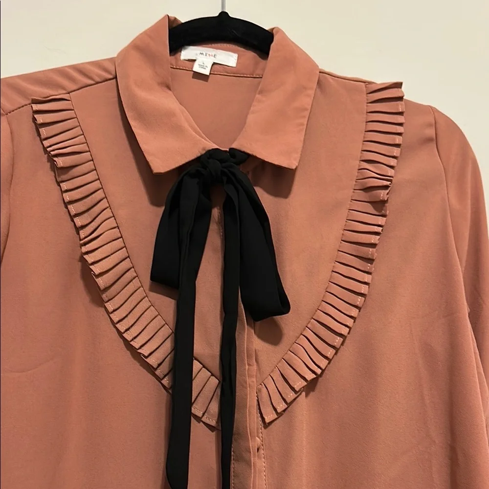 Mine size L  woman Orange Flutter Sleeve Blouse with Ruffled Tie Front - Picture 3 of 7